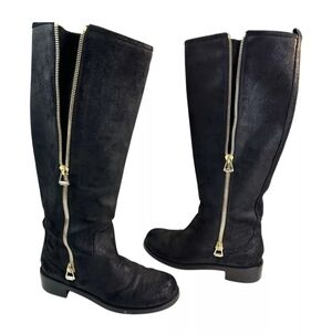 Jimmy Choo Women’s Doreen Rugged Black Leather Suede Tall Boots Size: 38/ 7 US